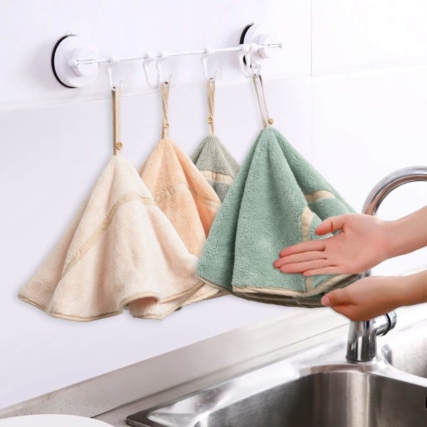 4 kappaletta ripustettavia pyyhkeitä ripustuslenkillä, imukykyiset koralli fleece kylpypyyhkeet, pehmeät paksut astiapyyhkeet, pyöreät pyyhkeet (4 väriä-C)