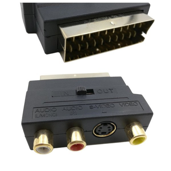 RGB Scart 21-bens han til 3 RCA AV hun-konverter + videoadapter (sort)