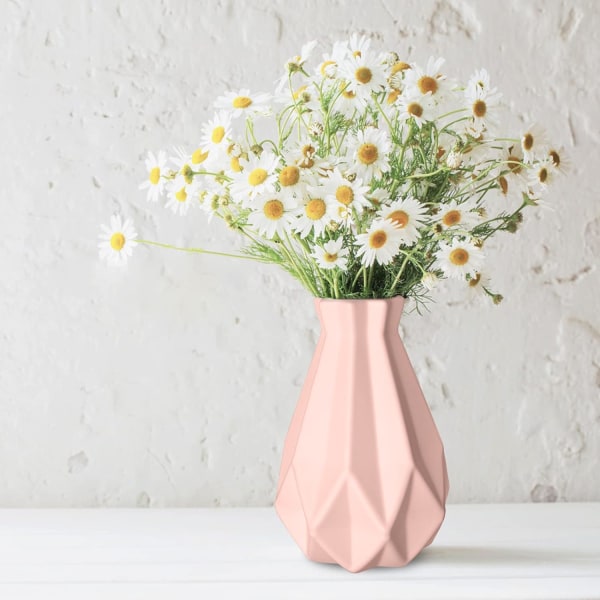 Vase Kreativ Plast Vase, Stue Ornamenter Vase Hydroponisk Kreativ Blomsteroppsats, Rosa Geometrisk Skrivebordsdekorativ Vase