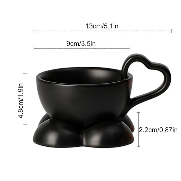 160 ml Hjerte Kaffekop Glas Service med Hjerte Hank Søde Mælk Vand Krus, 100% Ny Black