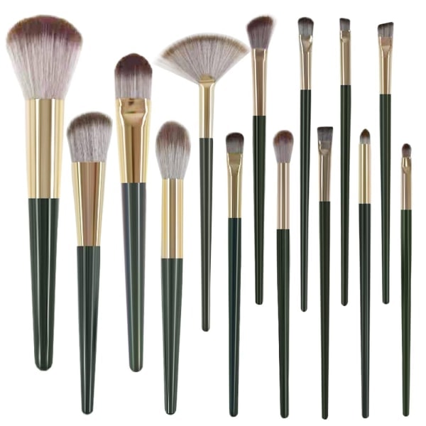 14 st Makeup Borstar Professionell Makeup Borste Set, Grön
