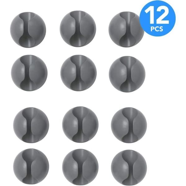 Pakke med 12 elastiske, selvklæbende kabelbindere til fastgørelse og styring af kabler. Fleksible og grå.