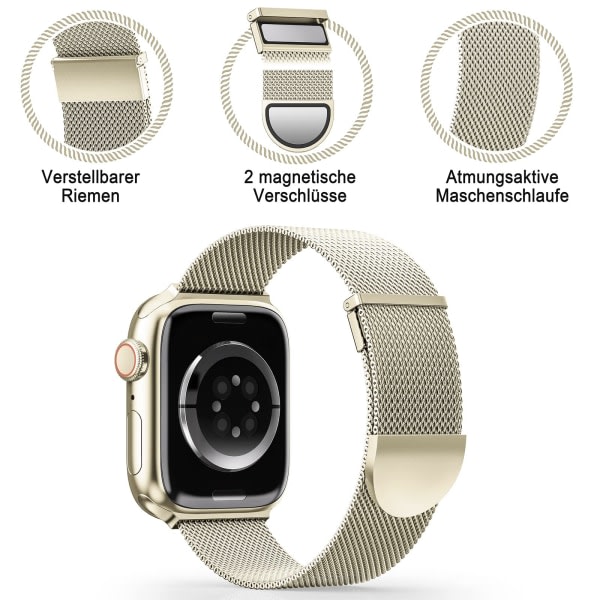 Armbånd Kompatibel med Apple Watch Armbånd 40mm 41mm 38mm til Kvinder/Mænd, til iWatch Serie 8 7 6 SE 5 4 3 2 1, Champagne Guld