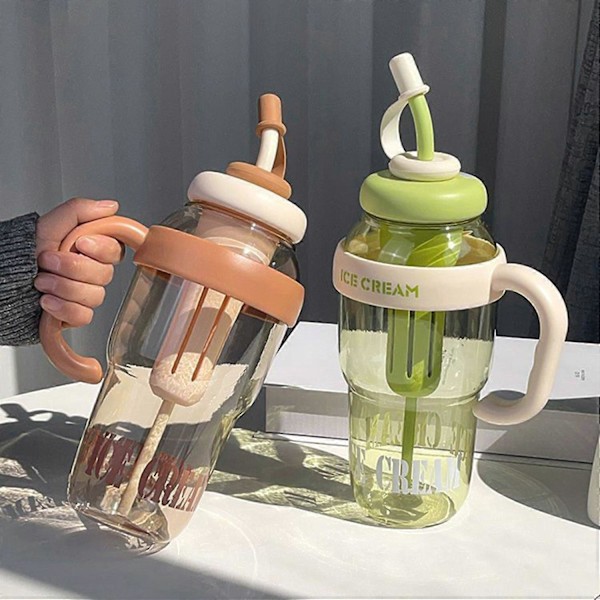 1300ML Vannflaske med Håndtak Lokk Sugerør Lekkasjesikker Drikkekopp BPA-Fri Varmebestandig Bærbar 1300ML DarkBrown