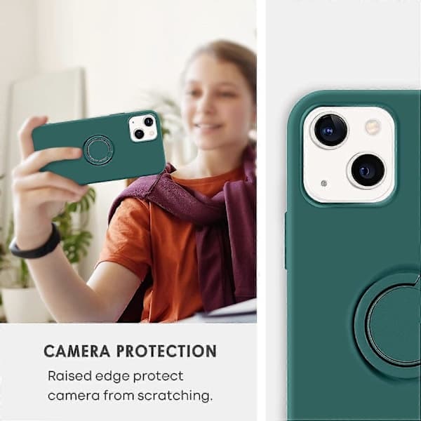 Silikondeksel til iPhone 13 med 360-graders ringholder – midnattsgrønn