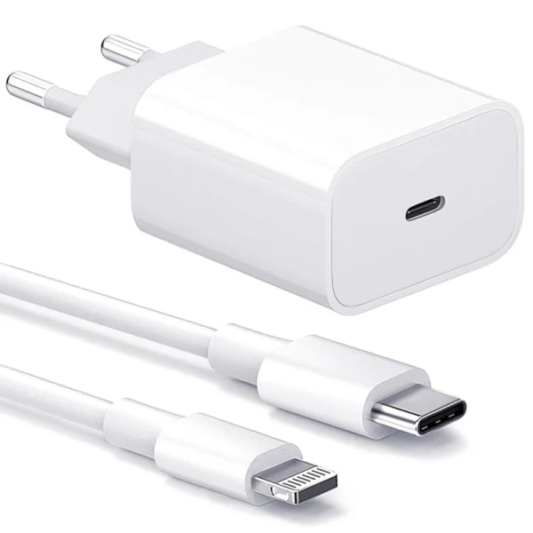 dele kompatible med iPhone oplader - Hurtig oplader - Adapter Hvid + 2m datakabel 20W Hvid