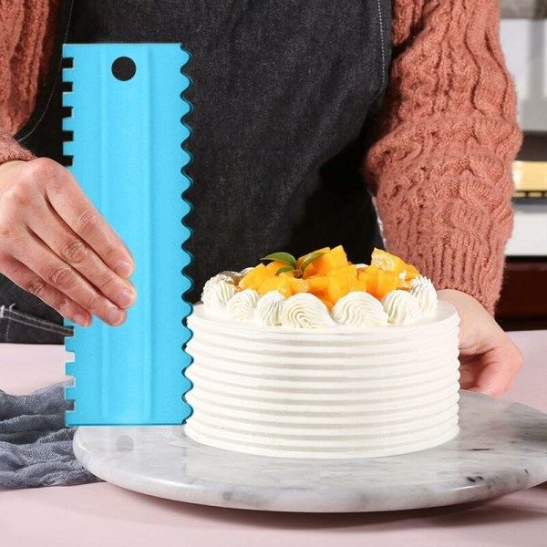 FlkwoH 4 stk Dobbeltsidede Blå Plast Kage Skrabere, Kage Skraber, Dessert Kage Bageværktøj, med 1 Silikon Skraber.