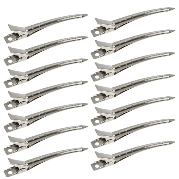 12-pack ankläpps, 3,5 tum rostfria metallklämmor med hål för hårstyling, hårfärgning, silver