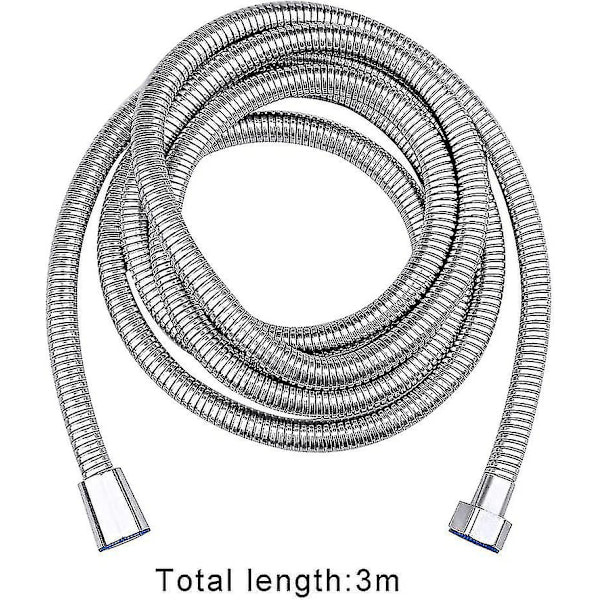 3m duschslang, duschrör i rostfritt stål, extra lång duschslang med brickor, krom