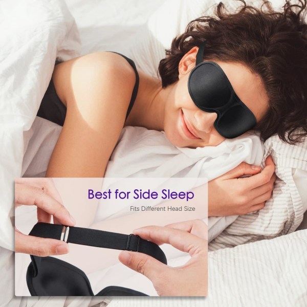 3D øyemaske Komfortabel og lett sovemaske for sidesviller Pustende mørklagt sovemaske med justerbar stropp