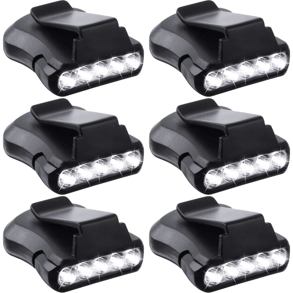 6 stk. Clip-hovedlamper, hovedlamper, sikkerhedshjelmtilbehør, 5 LED-roterende kasketlygte, clip-on lommelygte, clip-on kasketlygter (sort)