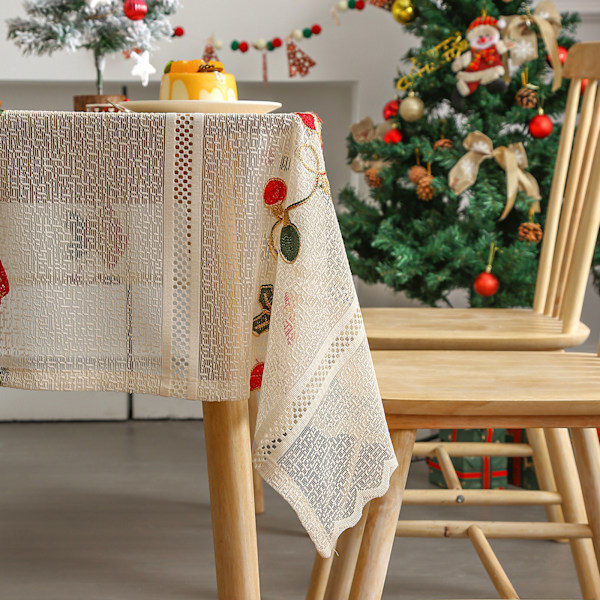 Juledug med broderet blonder 140x100/140x200/140x240/140x330cm valgfri Vinterfest rektangulær egnet til julepynt 140*240 Santa Claus