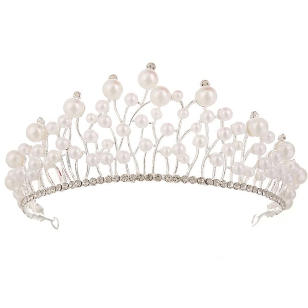 Girls Rhinestone Pearl Tiara Headband Women's Crystal Wedding Crown Princess Bride Queen Hair Accessories for Birthday Gifts Prom Halloween Christmas