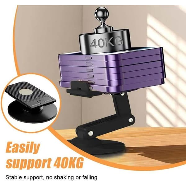 2 foldbare 360° roterende telefonholdere. Sorte og hvide farver, universelle til alle smartphones.