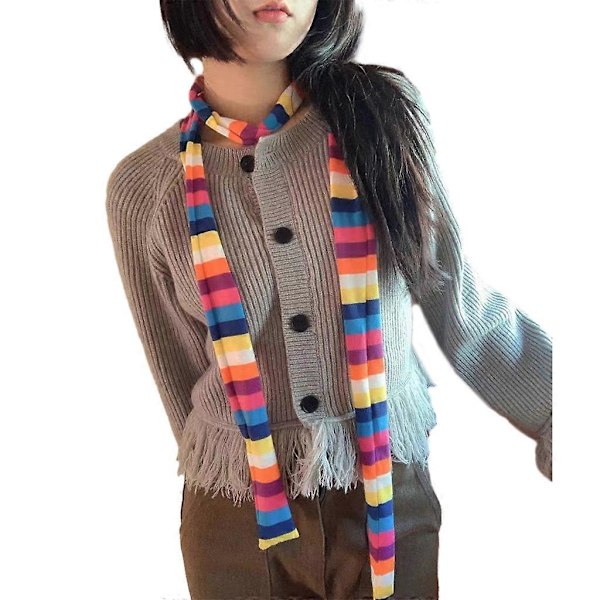 Dam Vår Sommar Randigt Mönster Scarfs Tunn Halsduk Y2k Stil Färgglad Tunn Stickad Nackskydd Lättvikt Blue rainbow stripes