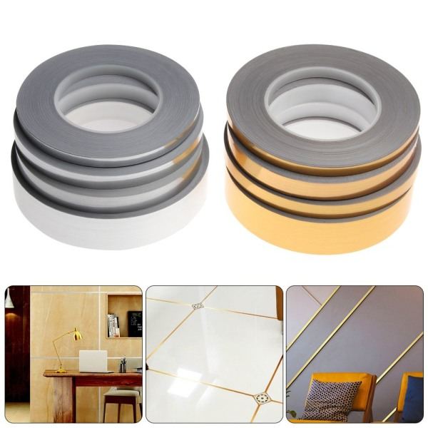 50m/rulle dekorativt tape flisesøm linje Silver 1.2cm Width