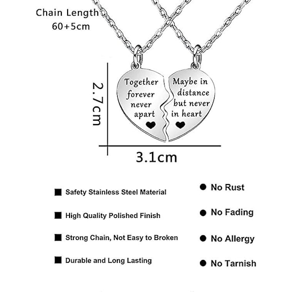 Sammen for alltid, aldri fra hverandre. Kanskje i avstand, men aldri i hjertet. Bestevenner halskjeder BFF Søster Vennskap Par Smykkersett