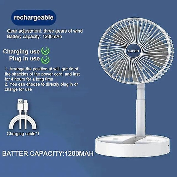 Pöytätuuletin Käsituuletin Taitettava Sisäänvedettävä Pieni Tuuletin Mini Kannettava Lataus USB Koti Hiljainen Pitkä Valmiusaika Mini Sähkötuuletin