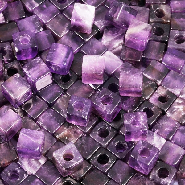 Naturlig ametyst kube Edelsteinsperler med store hull for smykkefremstilling, løse krystallsteinsperler for europeisk armbånd, pakke med 30 stk.