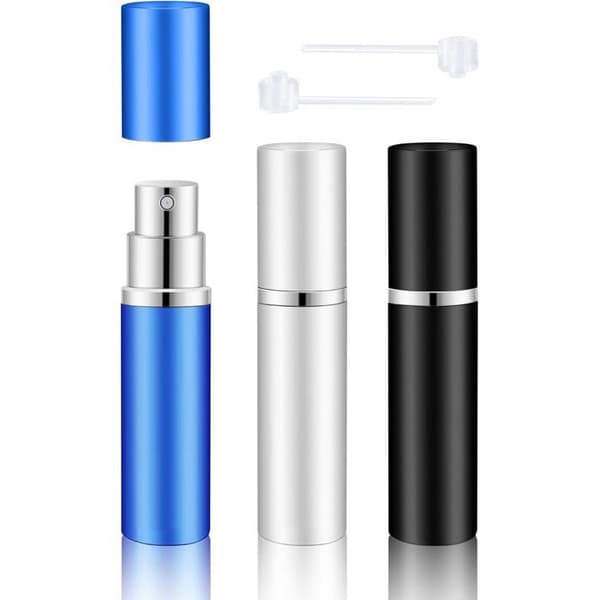 3 tomma 5 ml reseparfymflaskor - påfyllningsbar spray för män/kvinnor - bärbar atomizer för väska/ficka - ficksprej