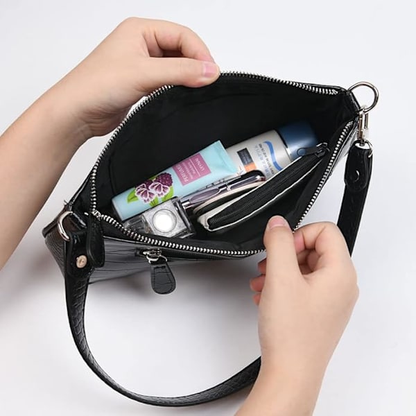 Läder axelväska för kvinnor, Mini handväska med krokodil liten crossbody väska Klassisk för kvinnor 90-talets miniväskor med kedja Black