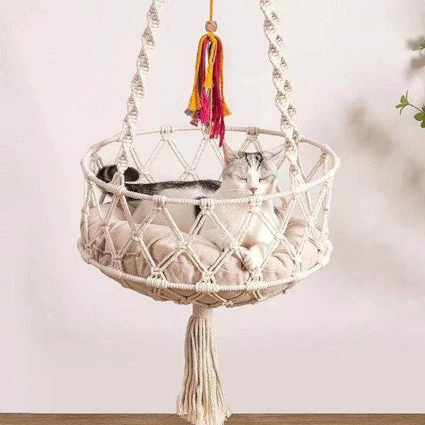 Kattgunga i Makramé Design, Beige 30cm