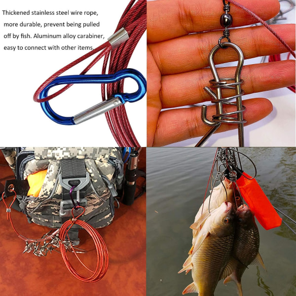 Fishing Stringer Live Fish Lock, 10 ruostumattomasta teräksestä valmistettua kalanappia, Big Fish Wire Rope Lock -kalastuspidikkeen solkisarja kelluvalla ja muovikahvalla