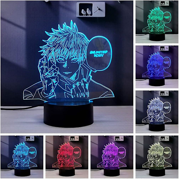 SBSG 3D Illusionslampe Jujutsu Kaisen LED Anime Lampe 16 Fargeendringer RGB Fjernkontroll Skrivebordsnattslys for Soverom (Satoru Gojo)