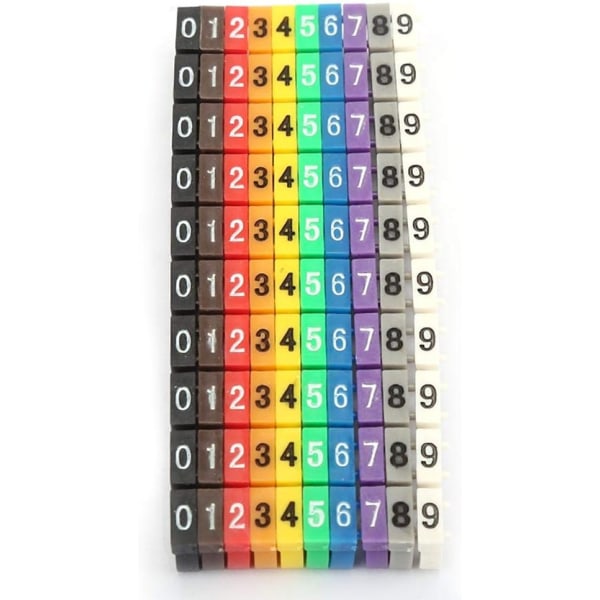 100 stk. Kabelmarkører, Digital Farverig Plastic Kabelmarkør Clip Digital 0-9 Nummerrør Ledningsnummeretiket Tube Farverig kabelmarkørfarve (4mm²)