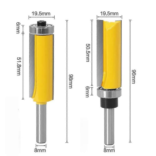 2023 - 8mm Skaft Flat Endefres, Ekstra Lang Kutter, Profilkutter Med Øvre Lager + Profilkutter