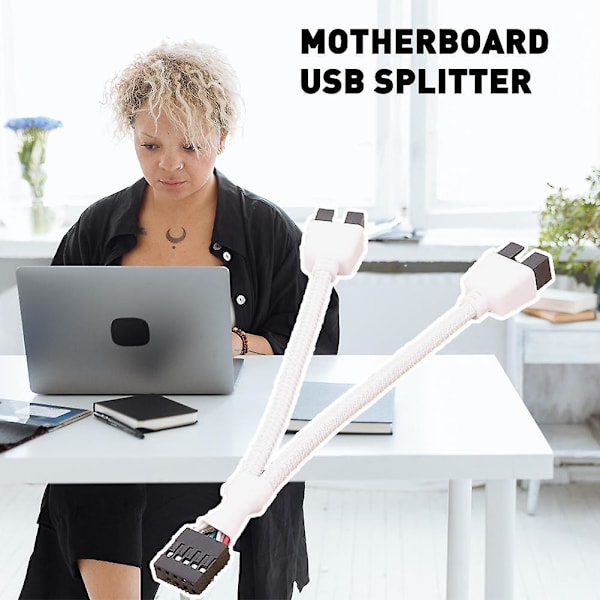 Hovedkort 9-pins USB-hode til dobbel USB2.0 9-pins splitter hub forlengelseskabel