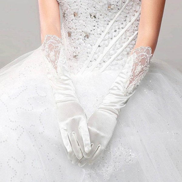 Brud Fuld Finger Lange Hvide Handsker Mode Brudekjole Tilbehør Blondehandske