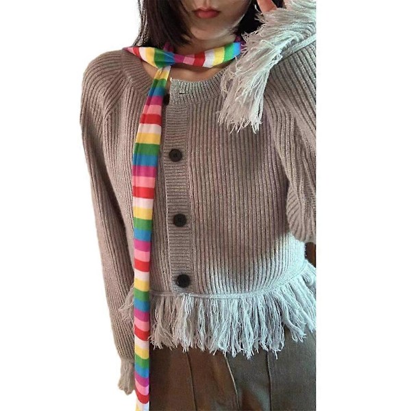 Dam Vår Sommar Randigt Mönster Scarfs Tunn Halsduk Y2k Stil Färgglad Tunn Stickad Nackskydd Lättvikt Pastel Rainbow Strip
