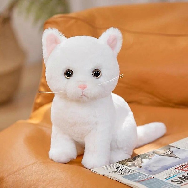 Simulerad Plysch Cartoon Katter Sittande Söta Djurleksak Grå Gul Svart Vit Färger Kattunge Docka Pojkar Flickor Present white 26cm