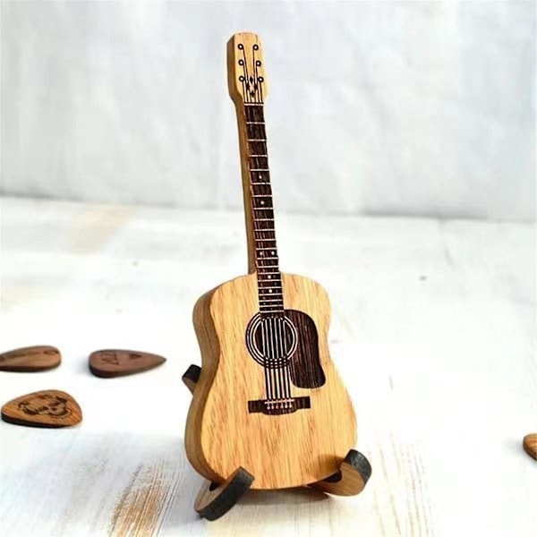 Trä Akustisk Gitarr Plektrumlåda med Stativ Bärbar Handgjord Gitarr Plektrum Förvaringsbehållare Guit