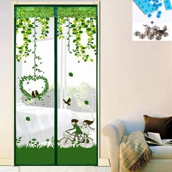 Dørgardin 100 x 210 cm, vaskbart, insektresistent, velegnet til altandøre, franske døre (grøn)