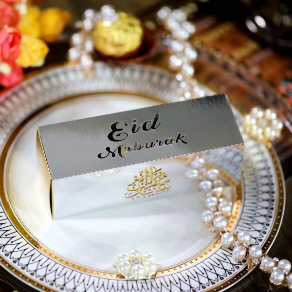 10 st Eid Mubarak godisaskar Ramadan godispåse SVART svart