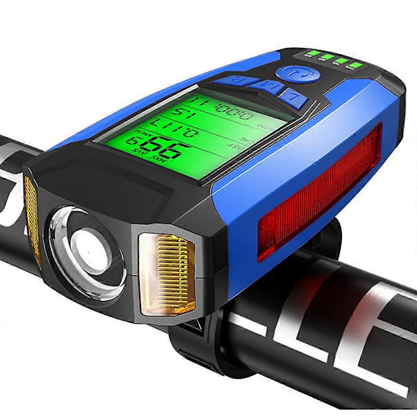 Cykelbelysning LED Cykelstrålkastare med 130dB Signalhorn Cykelhastighetsmätare Högtalare Kaloriräknare USB Uppladdningsbar 5 Ljuslägen för Utomhuscykling