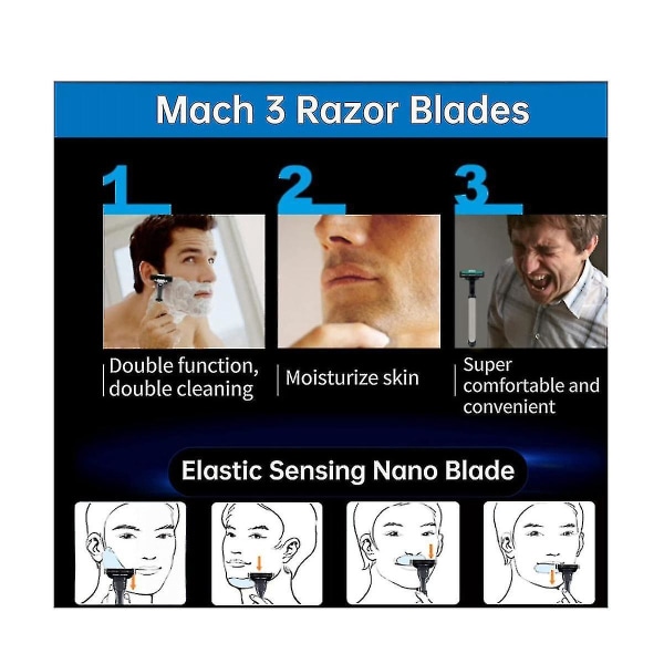 24 stk Bladrefill, trelags barberblad for menn manuell barbering og hårfjerningsblad