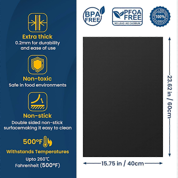 Ovnmatte for bunnen av ovnen, 2 pakker Heavy Duty Ovn Teflonark, Gjenbrukbar Varmebestandig Komfyrbeskytter Luftfrityr Grillmatte