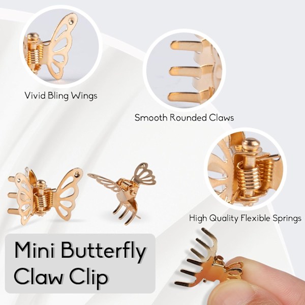 20 stk. Mini Butterfly Hårklemmer, Jenter Metall Små Klo Klemmer, Tiny Cute Hårtilbehør for Kvinner Jenter gold