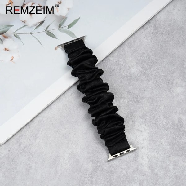 Elastisk Scrunchie-Rem för Apple Watch Armband 44mm 40mm 42mm 41mm 38mm 45mm 49mm Ultra Armband iWatch Kvinnor 8 7 6 5 4 SE Black 42mm 44mm 45mm 49mm