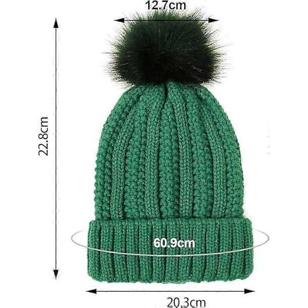 Stickad mössa för kvinnor med satin foder Pom Pom Vinter Varm Mössa Tofsmössa