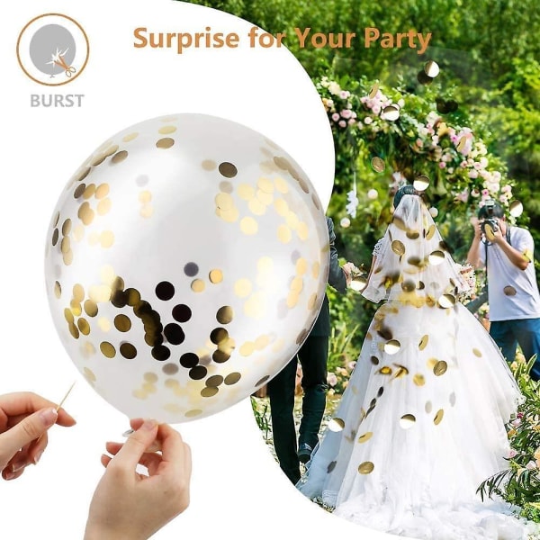 Rosa guld konfetti latex ballonger, 60 st 12 tum vit metallisk guld festballong med 33 ft roséguld band för födelsedag bröllopsdag Brida