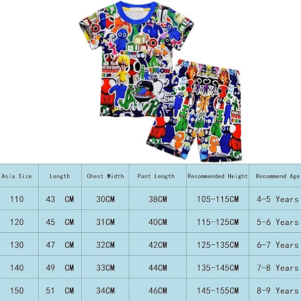 Poikien pyjamasetti sateenkaaren ystävät lapsille lyhythihainen kaksiosainen pyjama koko 6-7 vuotta yöasu pojille