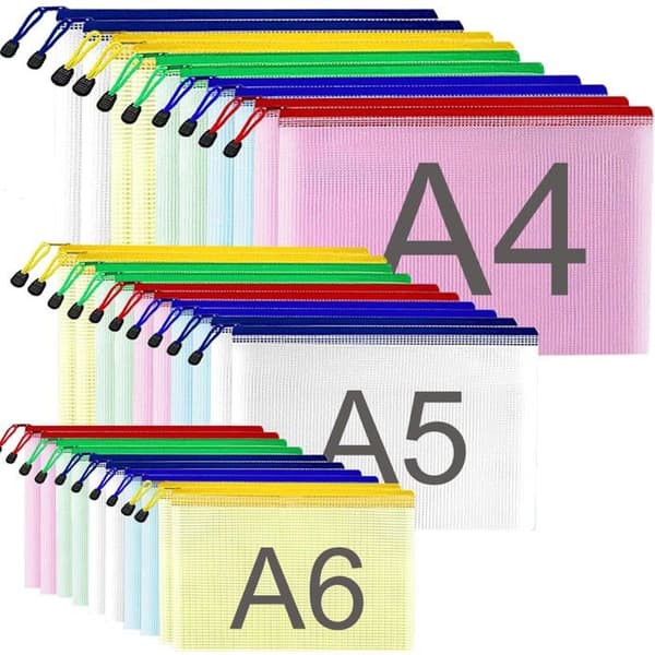 Udvalg af 30 A4, A5, A6 plastik lynlåsposer (farver: A4, A5, A6)