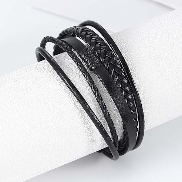 Herr Armband Läder Äkta Unisex Manschett Wrap Armband Magnetiskt Spänne Rep Armband Armband för Män och Kvinnor