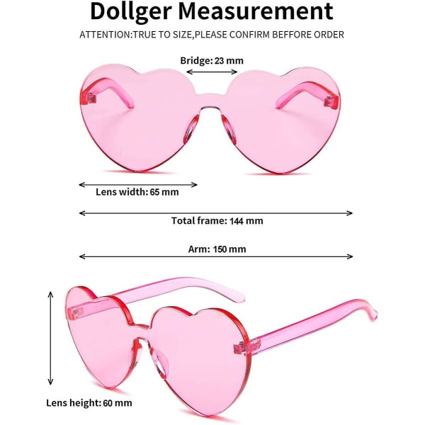 Sydämenmuotoiset aurinkolasit Yksiosaiset läpinäkyvät reunattomat karkkivärilasit