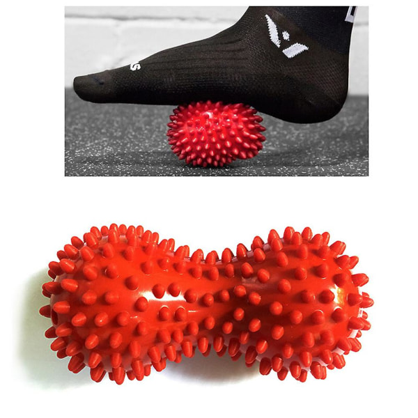 Fotmassagerulle Jordnöt Dubbel Lacrosse Spiky Ball Myofasciala bollar för plantar fasciit Rörlighet Rygg Fotvalv smärtlindring (röd)