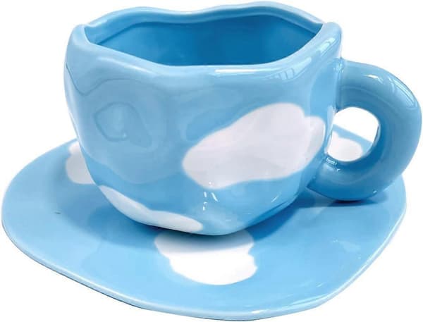 Søde Kaffekrus Tekopper og Underkop Sæt, Sky Kaffekrus Cappuccino Latte Te Mælkekrus (Blå, Sky)